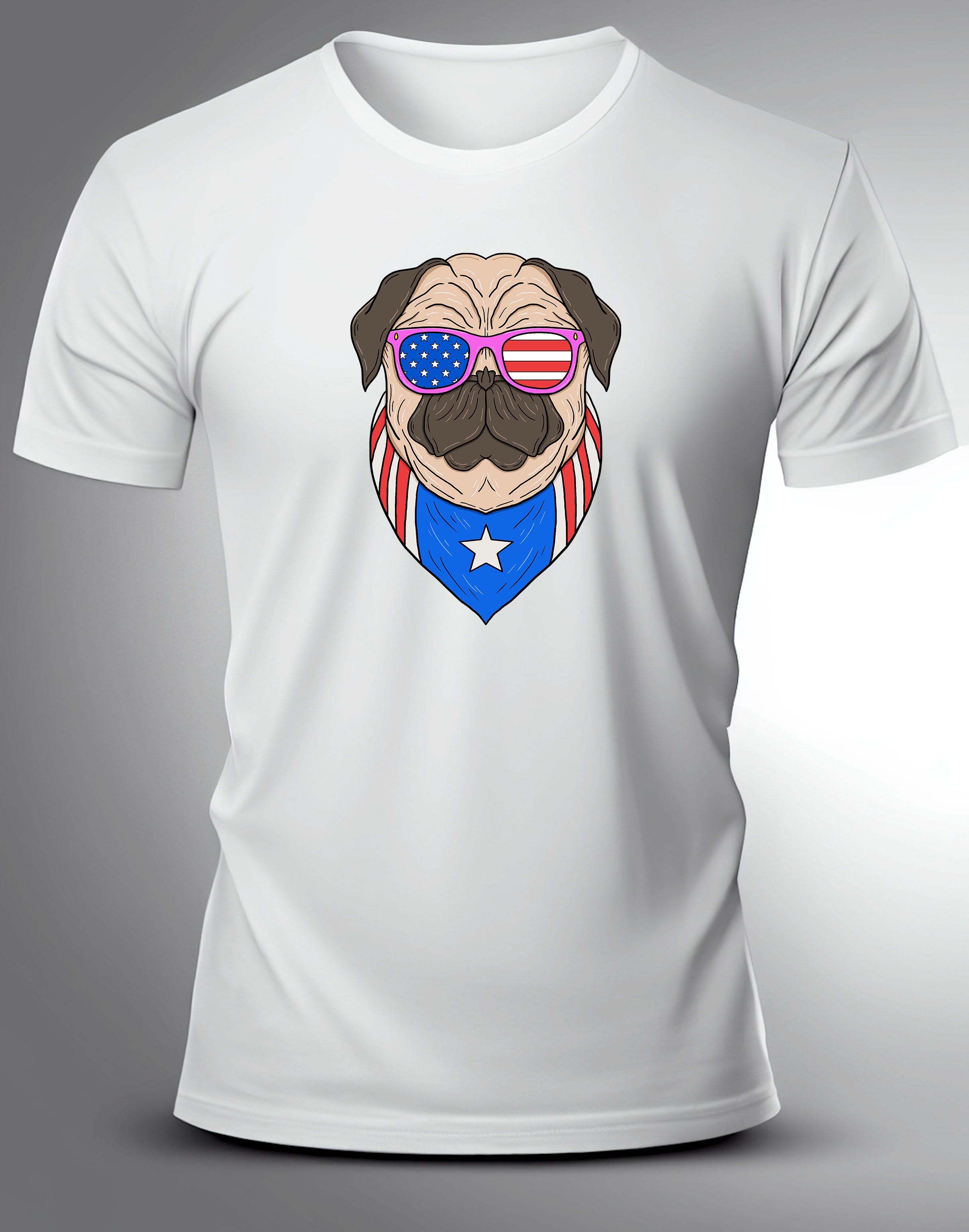 Dog with American Flag Colar T Shirt